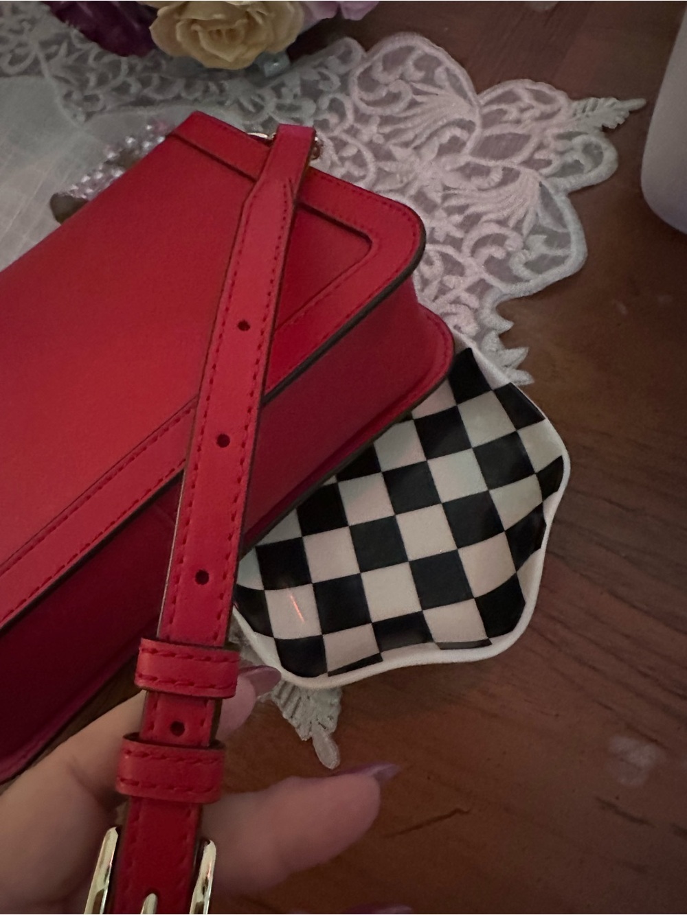 Michael Kors Red Saffiano MK Circle Logo Crossbody - Picture 5 of 8
